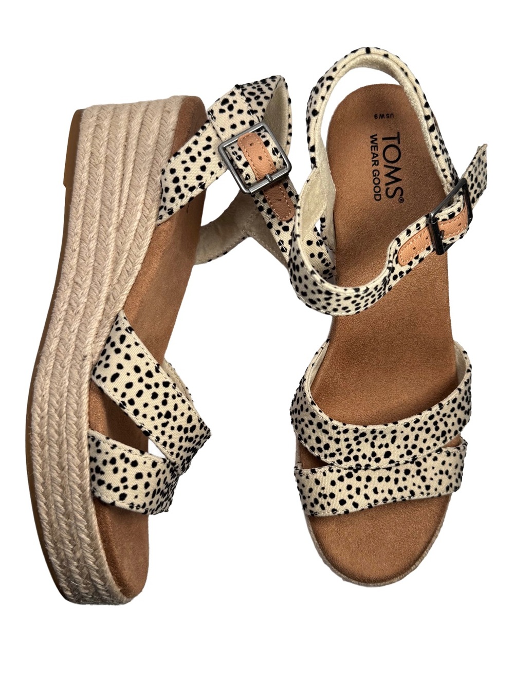 TOMS Womens Audrey Espadrille Wedge Platform Sandals Animal Print 9M Boho - Picture 5 of 10